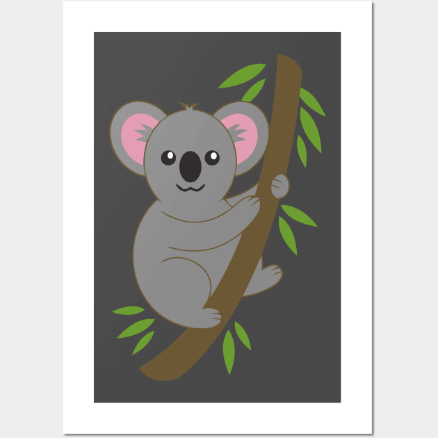 Baby Koala Bear Hugging a Tree Wall Art by elwinsmedley